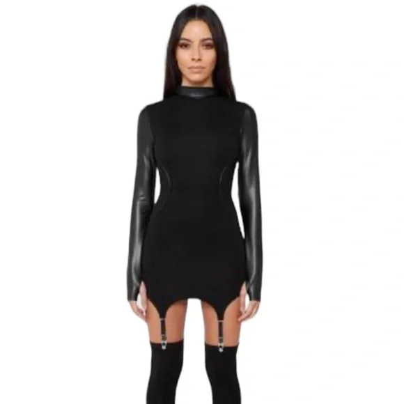Maniere De Voir | Dresses | Nwt Maniere De Voir Vegan Leather Suspender  Dress Black Size 4 | Poshmark